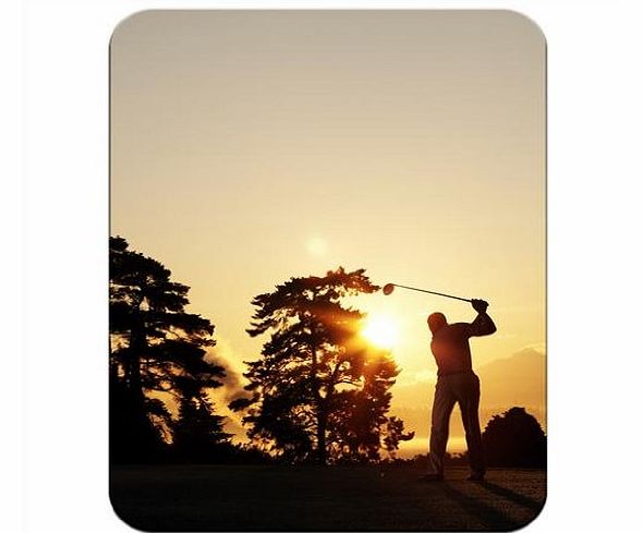 Silhouette of Golfer Swinging Club on Golf Course at Sunset Premium Quality Thick Rubber Mouse Mat Pad Soft Comfort Feel Finish