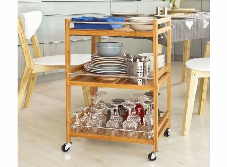 SoBuy Kitchen Serving Trolley, Cupboard with Casters,Kitchen Storage,Service Cart, L46xW38cmxH76cm,Bamboo,FKW11-N