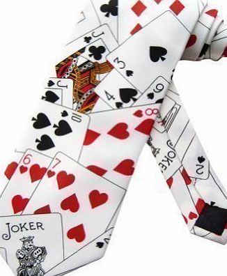 Sock Snob Adult WHITE Poker Casino Playing Cards Skinny Tie One Size