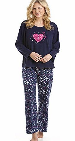 Socks Uwear Ladies La Marquise Heart Design Brushed Fleece Long Pyjamas Sleepwear L/XL Navy
