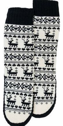 Ladies Warm Thick Nordik Knit Slipper Socks - Fleece Lined UK 4-7 Black