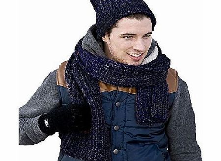 Socks Uwear Mens Beanie Hat- Long Scarf Winter Thermal Fashion Set Navy