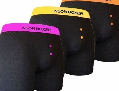 Socks Uwear Mens Classic Boxer Shorts Trunk Black With Neon Waistband Underwear 3 PK XL