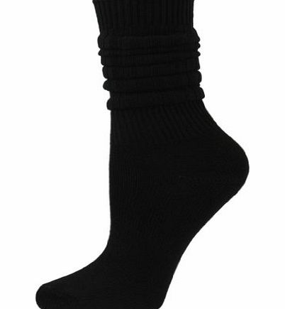 SocksAndTights 3 Pairs of Girls / Ladies Cotton Slouch Socks (4-7, Black) - UK Made
