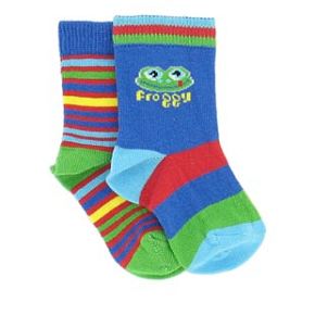 Sockshop Baby 2 Pair Froggy Design Cotton Rich Socks 0-2.5 Baby - Multi Coloured