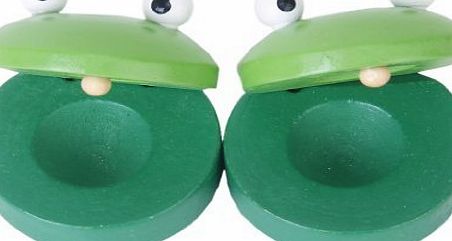 SODIAL(R) 1 Pair Round Wooden Frog Castanet Baby Musical Instrument Toy - Green