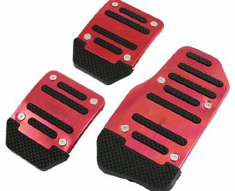 3 Pcs Black Red Metal Plastic Nonslip Pedal Cover Set for Car