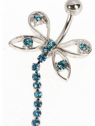 SODIAL(R) 316L Stainless Steel Dragonfly Dangling Belly Naval Button Ring Piercing - Aqua