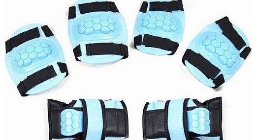 SODIAL(R) Childrens Teen Kids Protective Safety 6 Pcs Pads Set Elbow Knee Wrist Skate BMX - Blue 