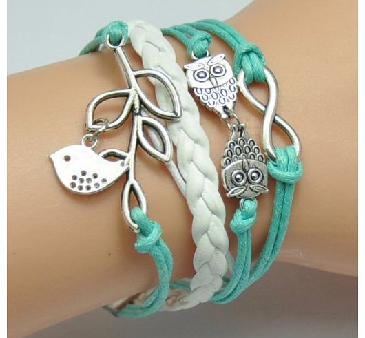 SODIAL(R) Fashion Lady Retro Infinity Wings Owl Strands Suede Rope Bracelet Gift