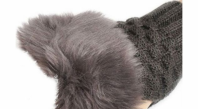 SODIAL(R) Lady Girl Shaggy Faux Fur Knit Fluffy Hands/LEG Warmers Ankle Boot Covers Gloves - Dark gray