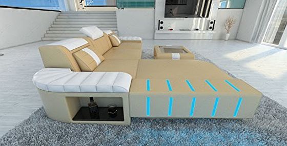 Sofa Dreams Contemporary Corner Sofa Bellagio L Shape with LED Lighting Sandy Beige/White