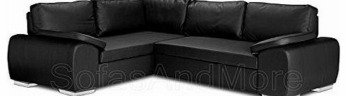 BRAND NEW - ENZO - CORNER SOFA BED WITH STORAGE - FAUX LEATHER - LEFT HAND SIDE ORIENTATION (BLACK)
