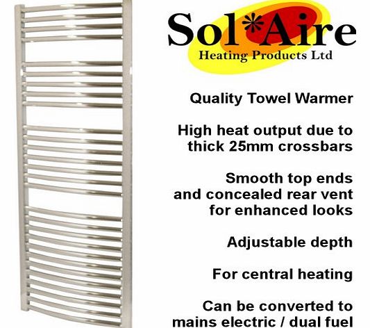 SOL-AIRE 500 x 1200 mm Straight Chrome Thermostatic Electric Heated Towel Rail (Prefilled). 300 Watts.