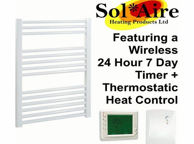 SOL-AIRE 500 x 800 mm Straight White Electric Heated Towel Rail   Wireless Digital Timer. 200W 200 Watts. Prefilled and Sealed.