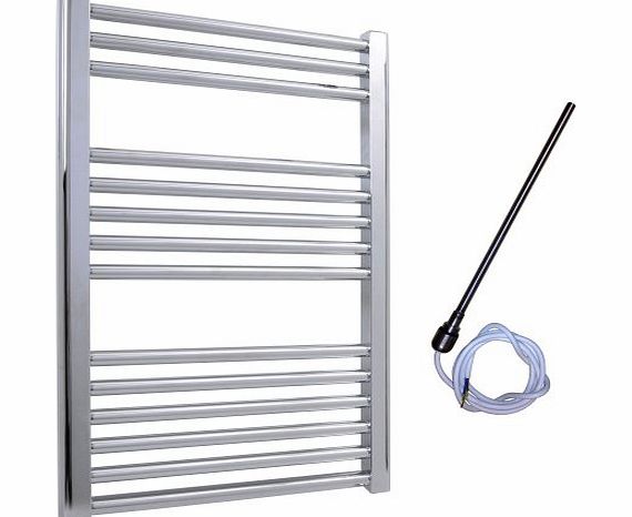 SOL-AIRE 600 x 800 mm Straight Chrome Electric Heated Towel Rail / Warmer / Radiator / Rack. 200W 200 Watts. Prefilled and Sealed.