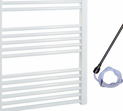 SOL-AIRE 600 x 800 mm Straight White Electric Heated Towel Rail / Warmer / Radiator / Rack. 200W 200 Watts. Prefilled and Sealed.