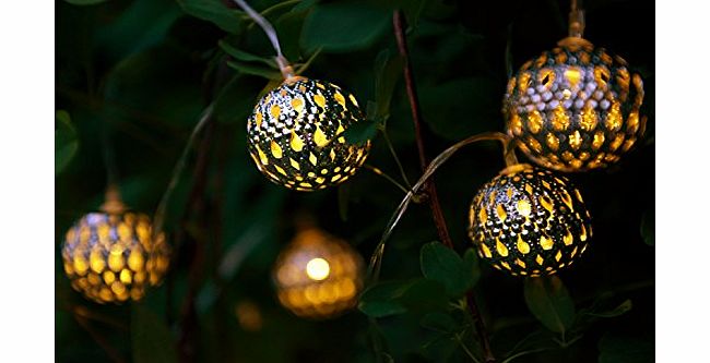 Solalux Set of 12 Moroccan Solar String Lanterns LED Garden Fairy Lights Balls Hearts amp; Stars (Balls)