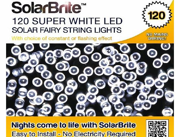 Solar Brite Deluxe Solar Fairy Lights 120 Super Bright White LED Decorative String, choice of light effect. Ideal for Trees, Gardens, Parties 