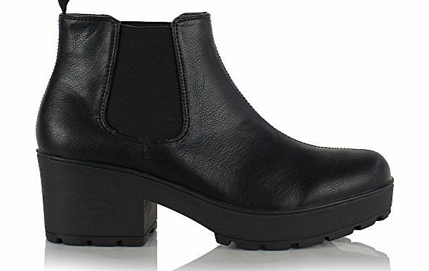 Sole Affair PATRIOT Ladies Womens Chunky Cleated Platform Sole Block Heel Chelsea Ankle Boots Shoes Size UK 4, EU 37 Black