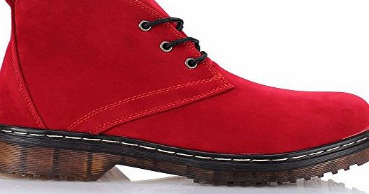 Sole Affair SANFORD Ladies Womens Chunky Cleated Block Heel Flat Lace Up Desert Ankle Boots Shoes Size UK 6, EU 39 Red