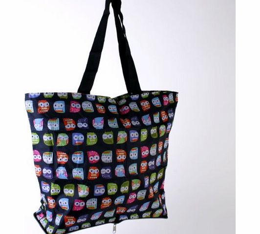 Something Different Handy Folding Shopping Bag (Black Owls)