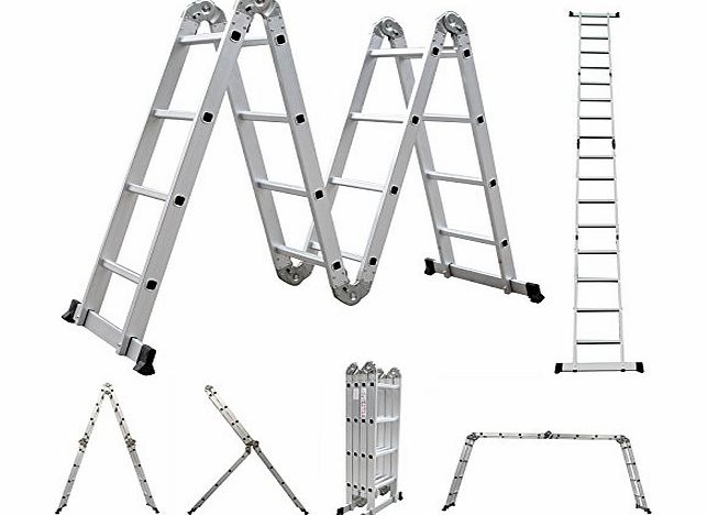 Songmics 4.70M 6 in 1 Aluminum Multi Purpose Folding Ladder Telescopic Ladder 4 x 4 Rung GLT47A
