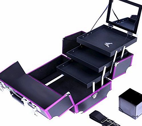 Songmics pro Make up Storage Cosmetic case Croco pattern with mirror strap Black JBC221B