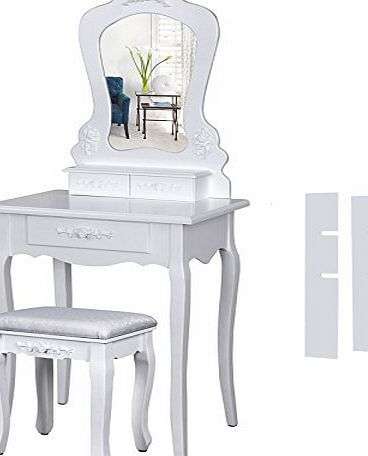 Songmics Wall-fixed Large Dressing Table set 60 x 40 cm (L x W) pretty rose motif in baroque style with mirror and stool, 3 drawers incl. 2 Dividers RDT60W