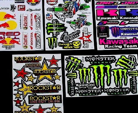 Sonic 5 Sheets Motocross stickers KZ Rockstar bmx bike Scooter Moped army Decal MX Promo Stickers