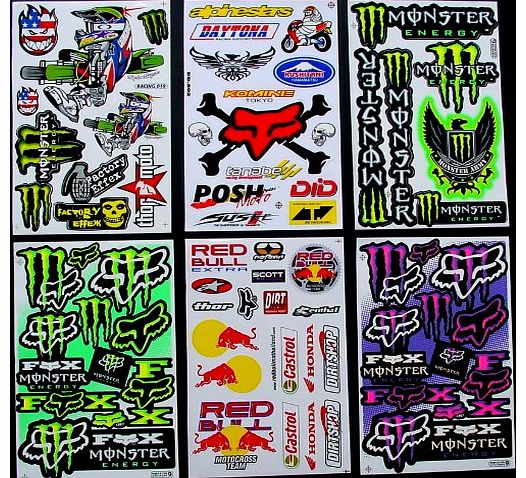 6 Sheets Motocross stickers BK Rockstar bmx bike Scooter Moped army Decal MX Promo Stickers