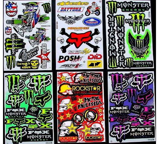 6 Sheets Motocross stickers BK1 Rockstar bmx bike Scooter Moped army Decal MX Promo Stickers