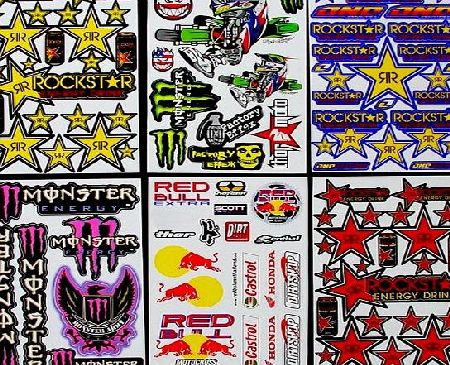 Sonic 6 Sheets Motocross stickers KA Rockstar bmx bike Scooter Moped army Decal MX Promo Stickers