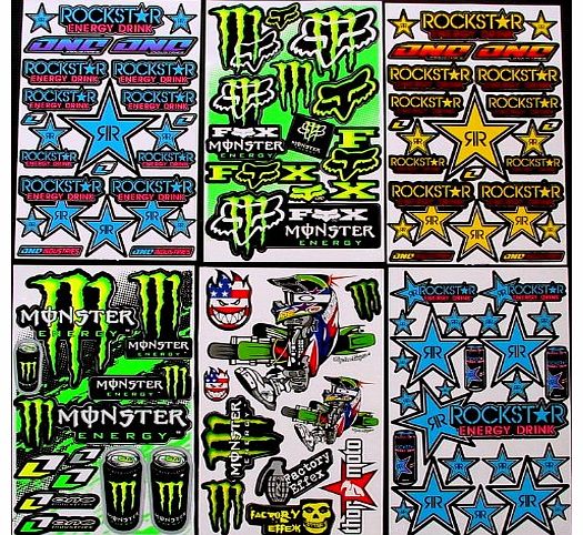 6 Sheets Motocross stickers KB Rockstar bmx bike Scooter Moped army Decal MX Promo Stickers