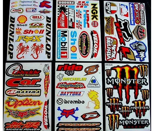 Sonic 6 Sheets Motocross stickers KJ Rockstar bmx bike Scooter Moped army Decal MX Promo Stickers
