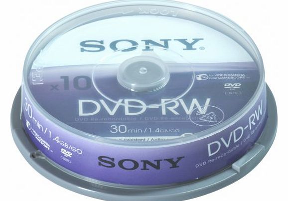 Sony 10 Pack 8cm DVD-RW 30 Min Spindle