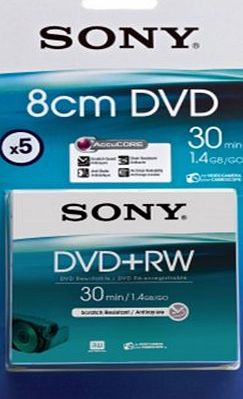 Sony 8cm DVD RW 1.4GB single sided 30 min camcorder discs - Pack 5