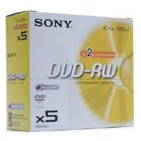 SONY DVD-RW 4.7GB 2X 5 PACK JEWEL CASE