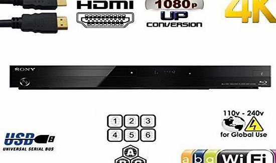 Sony NEW SONY BDP-S7200 FLAGSHIP 2K/4K 2D/3D All Zone Multi Region DVD Blu ray Player w Built in 2.4Ghz Wi-Fi - 2 USB, 1 HDMI, 1 COAX, 1 ETHERNET. 100~240V 50/60Hz Intl Version with EU/UK Power Plug (2m HD
