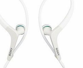 Sony Water Resistant Active Sport Style Stereo Headphones / Headset for all Apple iPhones, iPods, iPads and Laptop Computers - with Adjustable Around the Ear Secure Fit Design, In-Line Microphone amp