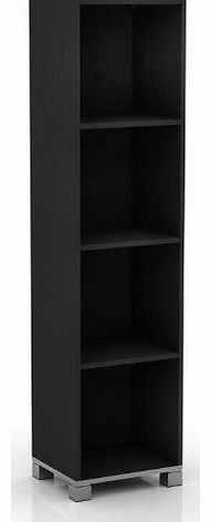 SORRENTO Black Bookcase Tall 4 Book Shelves Silver Feet Narrow Display Unit Sorrento