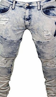 SoulStar Mens Designer Soulstar Distressed Skinny Biker Jeans Ripped Washed Stretch Denim (32R)