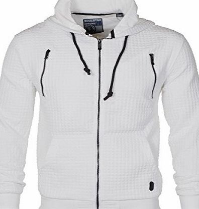 SoulStar Mens Soulstar Designer Square Cube Quilt Hoodie Full Zip Hooded Sweatshirt Top Beige XL