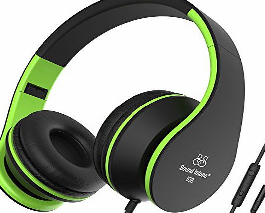 Sound Intone I68 Foldable Portable 3.5mm High-Performance Over-ear Headphones, Adults/Kids Lightweight Headphones, In-line Volume Control and Microphone, Compatible with Most Phones/Apple/Samsung/MP3