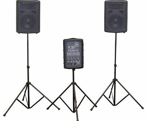Soundlab G743AM 400 W Portable PA System Kit Speakers Stands Leads Carry Case Microphone