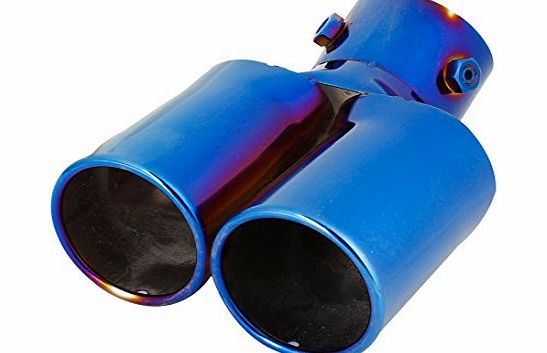 Sourcingmap Car Rolled Blue 53mm Dia Double Outlet Exhaust Muffler Burnt Tip Pipe