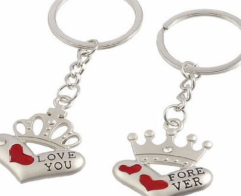 Sourcingmap Couple Crown Top Heart Pendant Flat Split Rings Keychains 2 Pcs