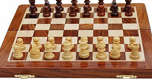 SouvNear Classic 10`` Inch Ultimate Wood Magnetic Travel Chess Set with Staunton Chess Pieces and a Folding Storage Game Board.