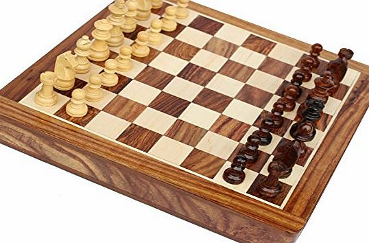 SouvNear UK SouvNear 30cm x 30cm Wooden Magnetic Chess Set Game with Staunton Chess Pieces and a Flat Storage Drawer Board in Solid Hard Rosewood