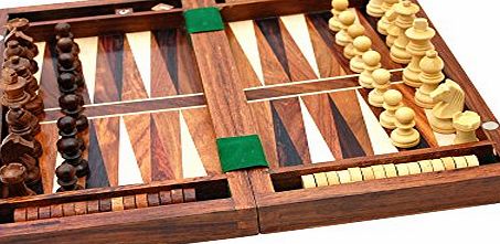 SouvNear UK SouvNear Wood Backgammon and Chess Set Combo - 12 Inch Travel Size Portable Folding Game Board with Storage and Magnetic Chess and Backgammon Pieces in Rosewood.